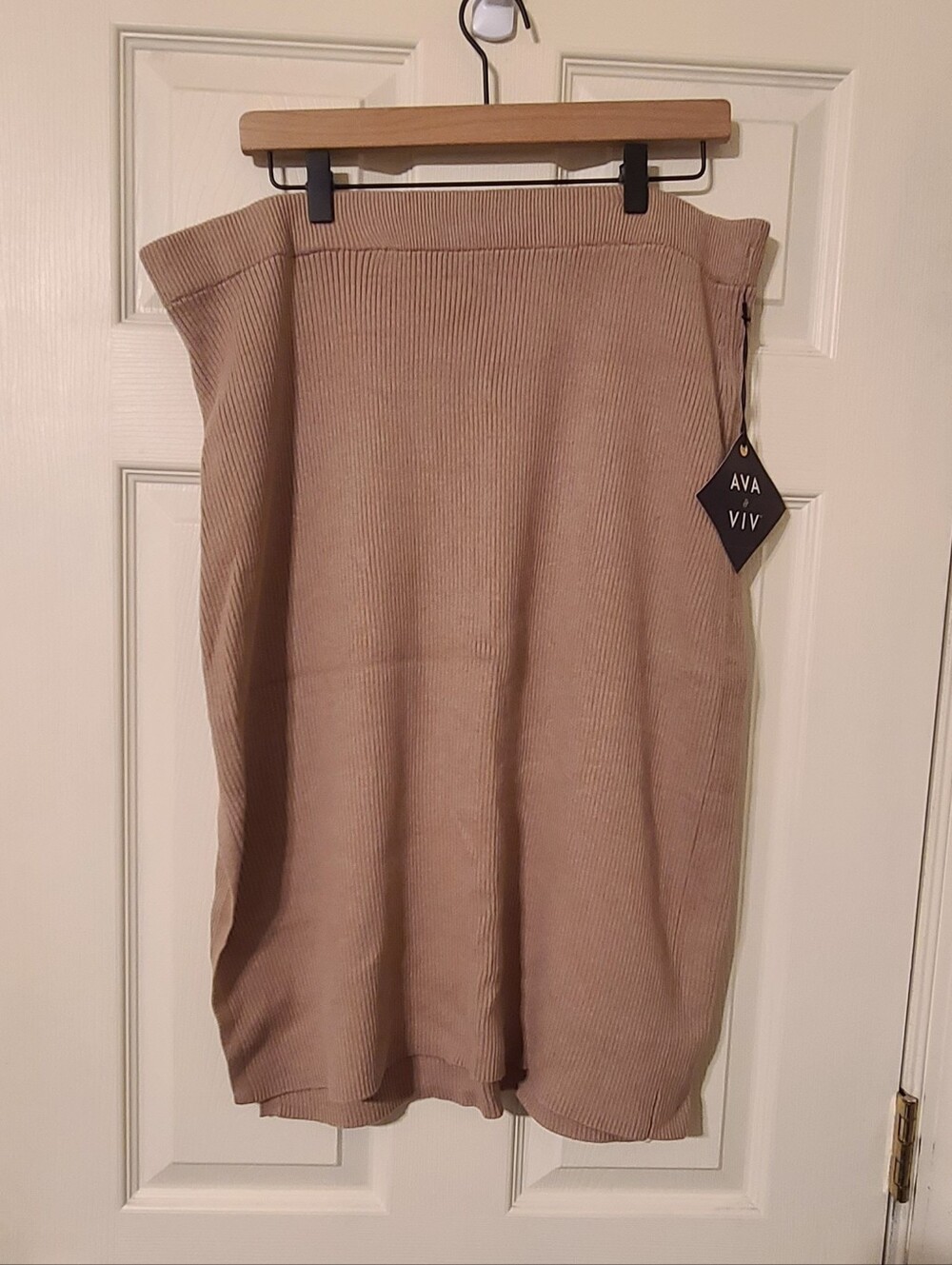 Ava & Viv Ribbed Knit Pencil Skirt in Tan